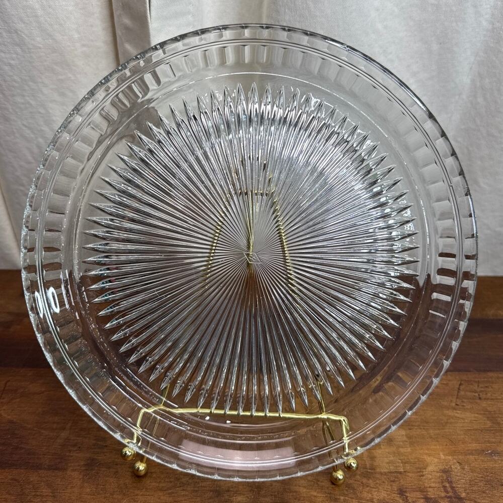 Heisley 10" Round Tray - Pattern: Banded Flute Clear - Pressed Glass Made In USA